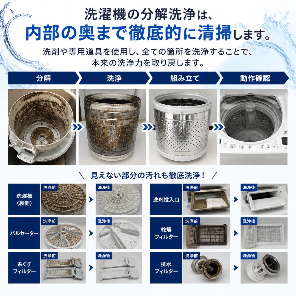 洗濯機分解洗浄のプロセス