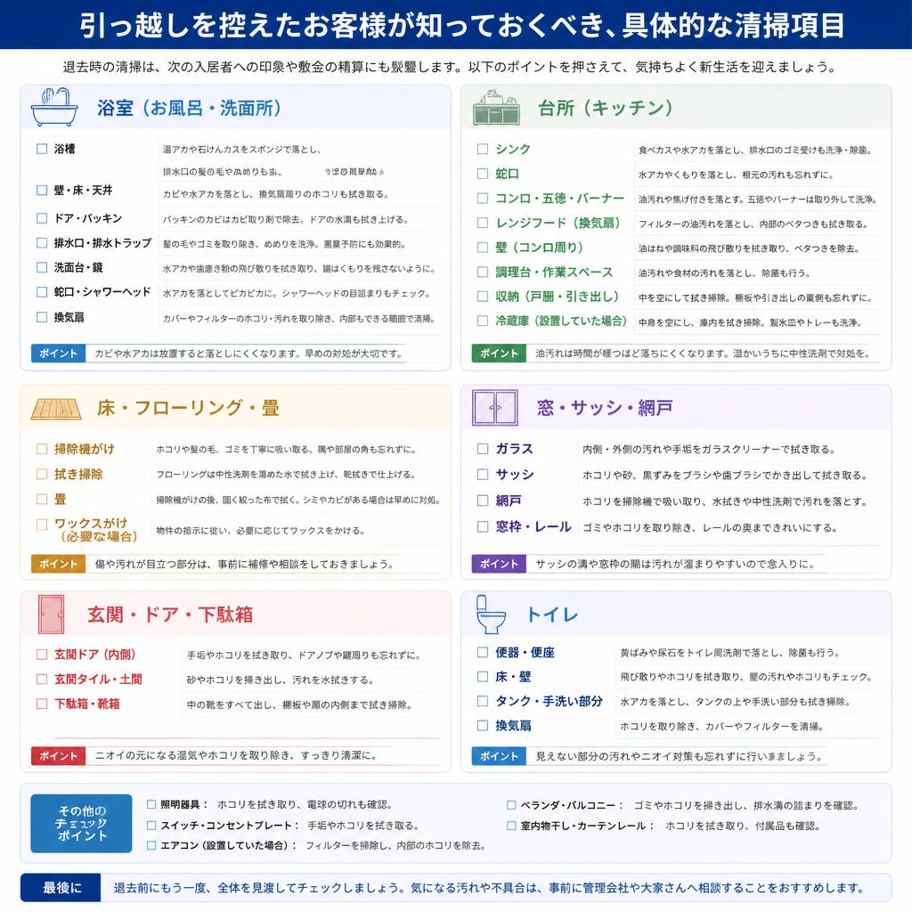 退去時に必要な清掃項目