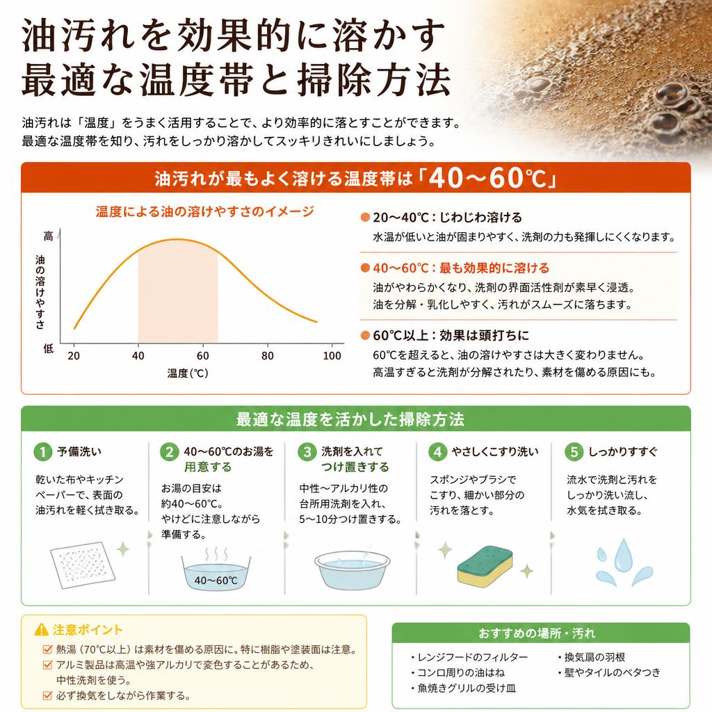 油汚れを溶かす最適な温度