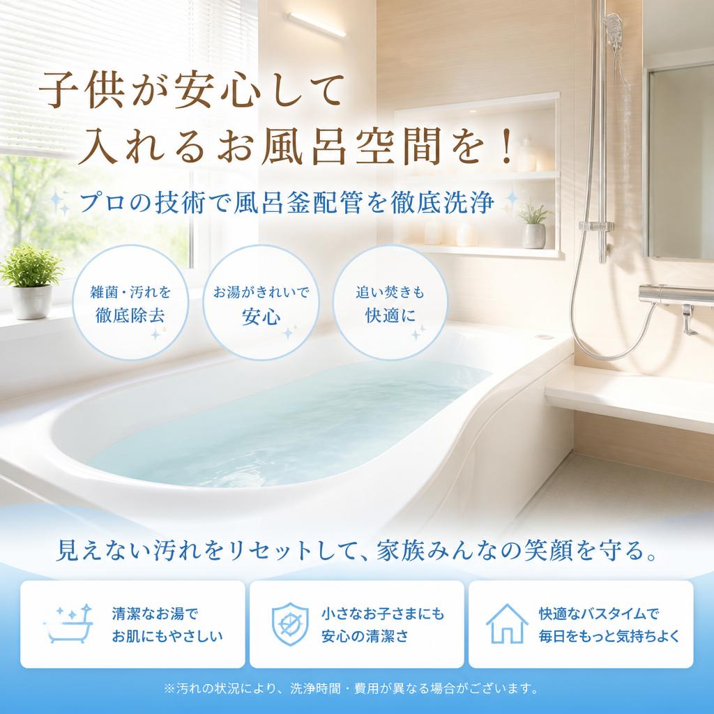 子供が安心して入れるお風呂空間を！プロの技術で風呂釜配管を徹底洗浄