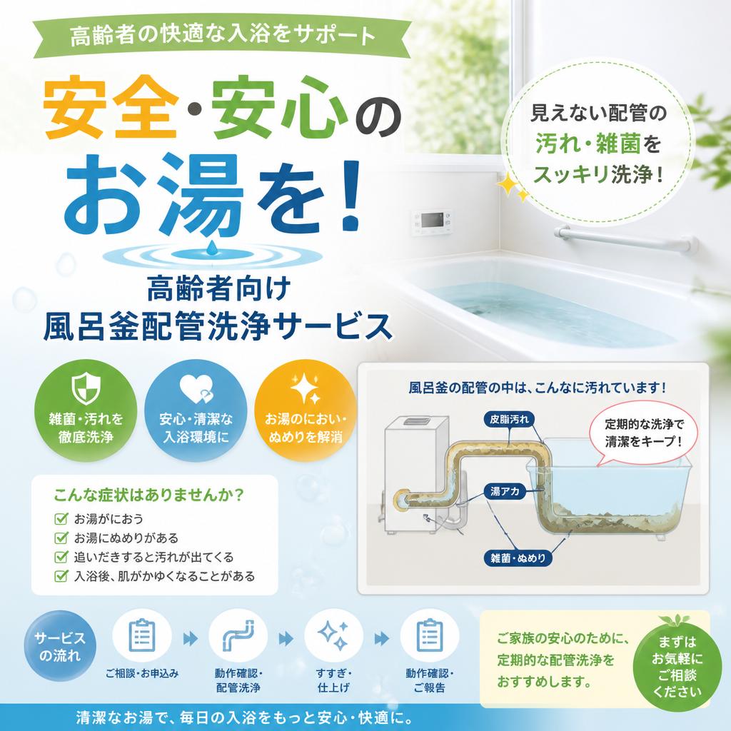 安全・安心のお湯を！高齢者向け風呂釜配管洗浄サービス