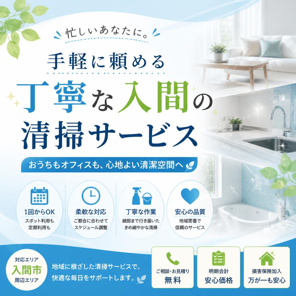 忙しいあなたに。手軽に頼める丁寧な入間の清掃サービス